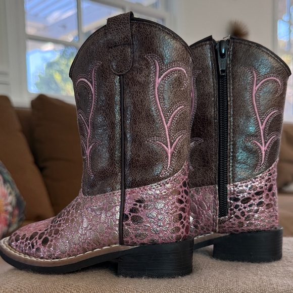 Old West Kids' Sparkly Pink and Brown Boots - Picture 4 of 7
